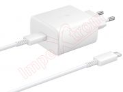 White travel charger with super fast charge 2.0 (45W) Samsung EP-TA845 with USB type C to USB type C (5A) cable, in blister